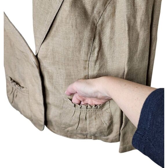 Max Studio Cinched Waist Short Linen Blazer Womens Size 8 Beige - Picture 2 of 9